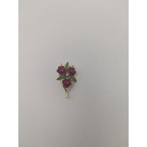 Vtg Gerrys Gold Tone Rose‎ Bouquet Wishbone Enamel Pin Brooch Womens Jewelry